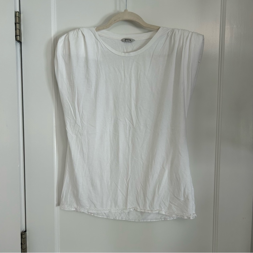 St. Roche White Padded Shoulder Tee Size S Minimalist Structured Muscle Top